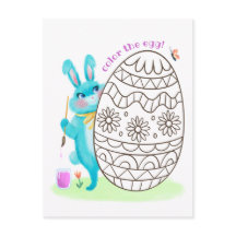 Page de coloration de lapin bleu de Pâques Carte p