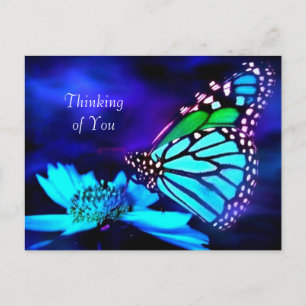 Postale Papillon en lumière bleue - Penser à votre carte p