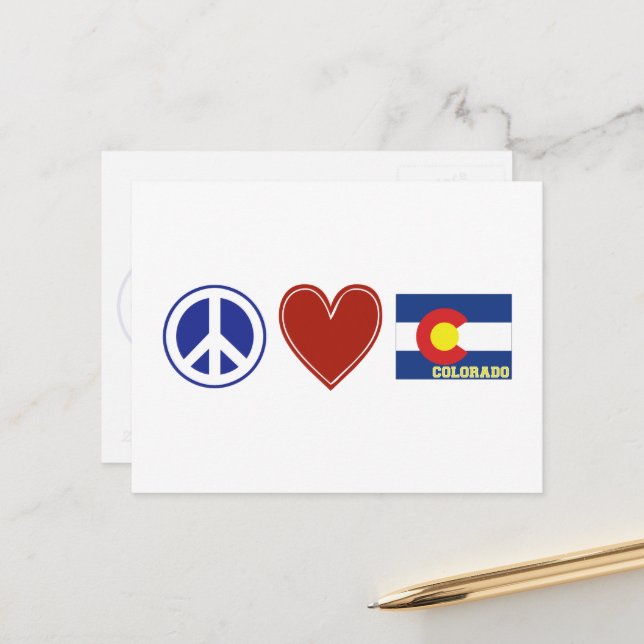 Postale Peace Love Colorado Carte Drapeau D'État En Forme (Devant/Arrière en situation)