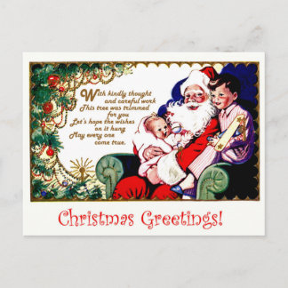 Postale Père Noël avec des enfants, carte de vœux de Noël