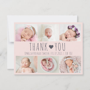 Postale Petites filles bébé rose photo carte de remercieme