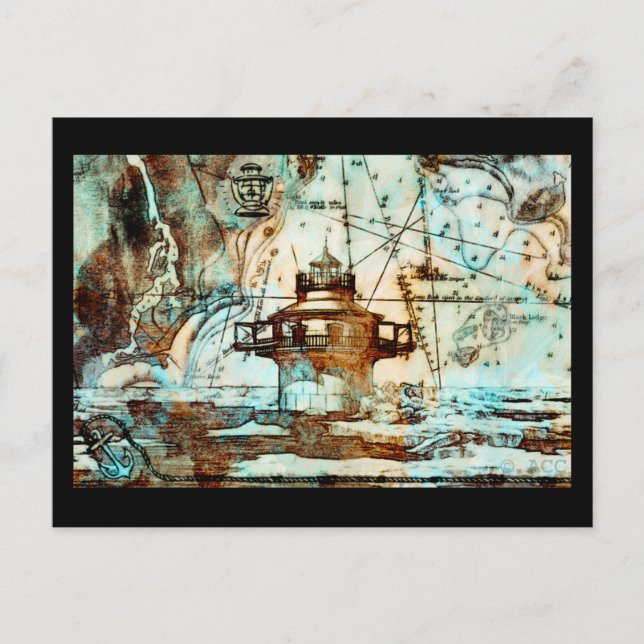 Postale Phare de Black Ledge et carte (Devant)