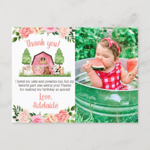 Postale Pink Farm Photo 1er Anniversaire Merci Carte posta