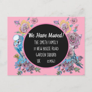 Postale Pink Floral Nouvelle Adresse Carte Postale, Nous D