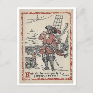 Postale Pirate + Parrot Vintage Livre Illustration Carte p