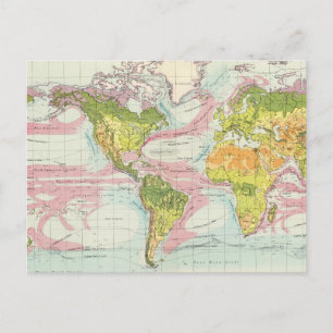 Postale Planète et courants océaniques Carte