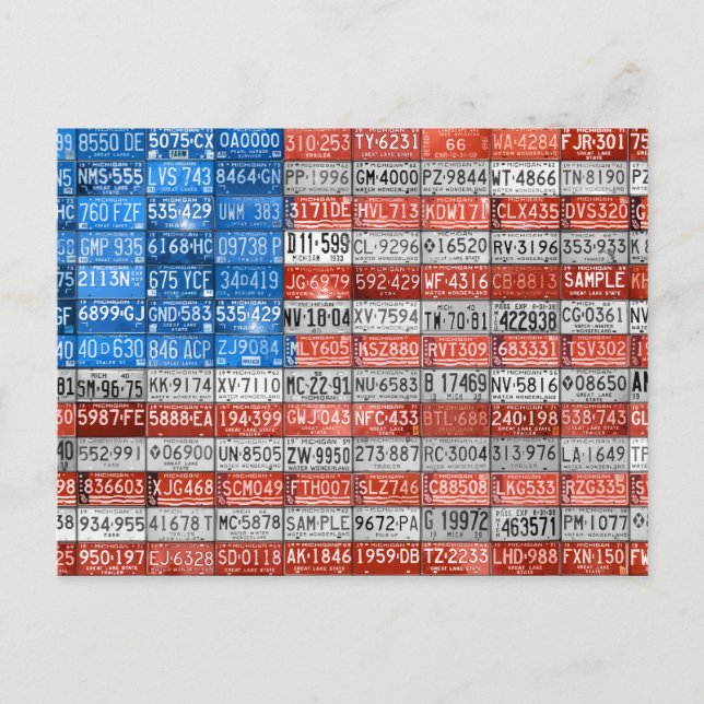 Postale Plaque de licence du Michigan Drapeau de la carte  (Devant)