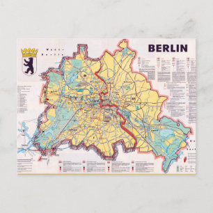 Postale Poster de la carte Retro East/West Berlin