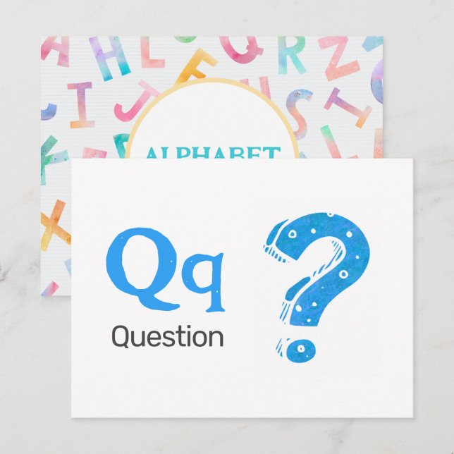 Postale Q est pour Question - Carte Flash Alphabet (Devant / Derrière)