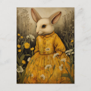 Postale Rabbit Adorable dans une robe florale jaune carte
