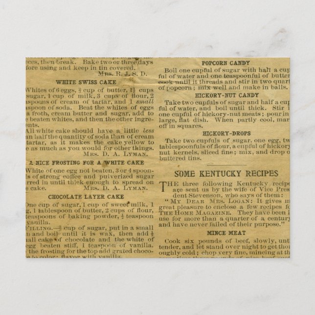 Postale Recette Carte Antique Kentucky (Devant)