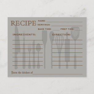 Postale Recette Rétro Outils de cuisine de la carte