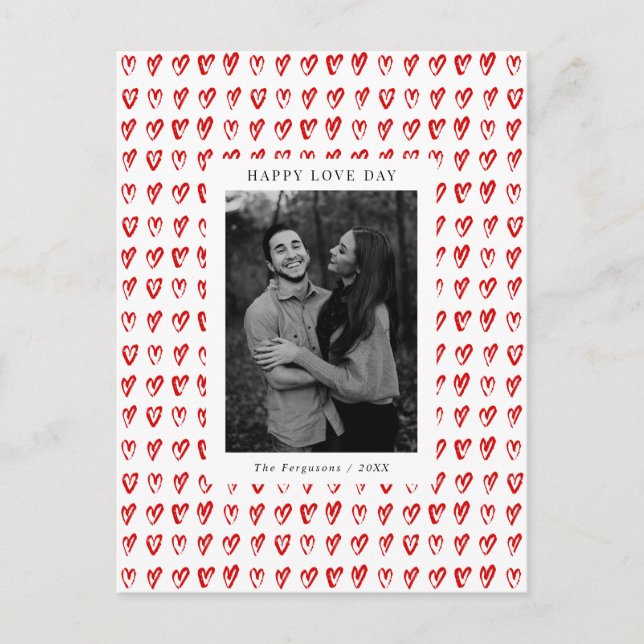 Postale Red Hand Drawn Hearts Saint Valentin Carte photo (Devant)