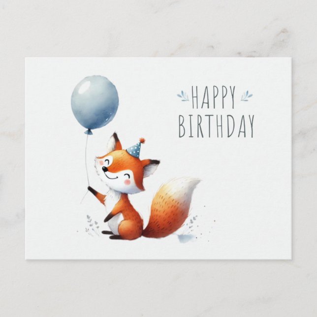 Postale Renard adorable avec Balloon Carte d'anniversaire (Devant)