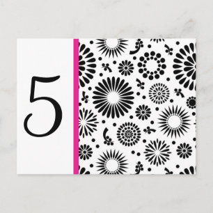 Postale Retro noir fleurs blanches Table Numéro Carte post