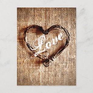 Postale Rustic Twine Heart Burlap Imprimer LOVE Carte post