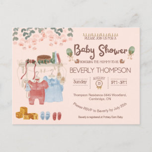 Postale Rustic Watercolor garçon fille baby shower Carte p