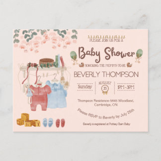 Postale Rustic Watercolor garçon fille baby shower Carte p