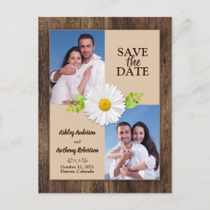 Postale Rustic Wood Daisy Photo Enregistrer la date Carte 