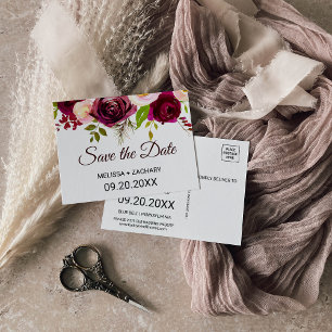 Postale Rustique Bourgogne Floral Enregistrer la carte Dat