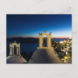 Postale Santorin - Église à Oia au coucher du soleil carte