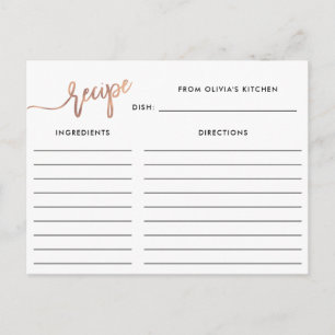 Postale Script manuscrit en or Rose Faux   Carte de recett