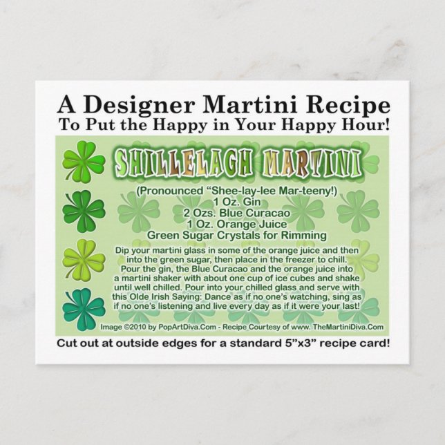 Postale Shillelagh St. Patrick's Day Martini Recette Carte (Devant)