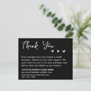 Postale Simple Carte de Remerciement Entreprise Noir & Bla