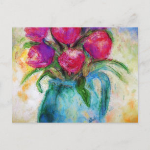 Postale Six Tulipes dans un vase bleu, Art floral, Carte p