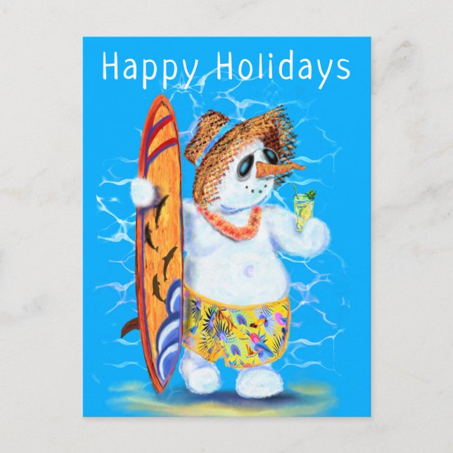 Postale Snowman Surfer Joyeuses Vacances Funny Carte Posta (Devant)
