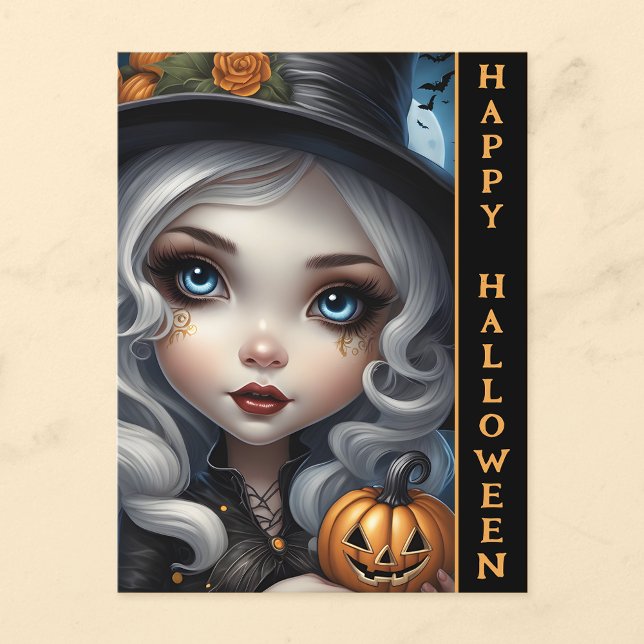 Postale Sorcière avec Citrouille sculpté Bonne Carte Posta (🧙‍♀️ Spooky Greetings: Witch Doll Halloween Postcard! 🎃)