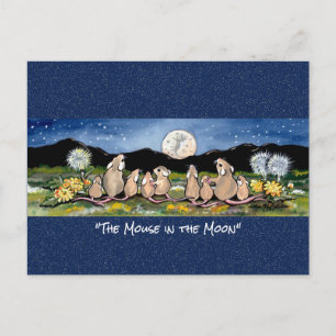 Postale Souris dans la lune Aquarelle Whimsical Carte post
