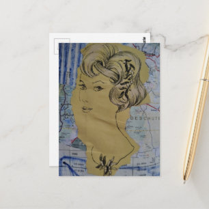 Postale Style de cheveux rétro femme et collage de carte