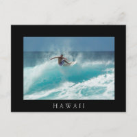 Surfer sur une grande vague noir Hawaii carte post