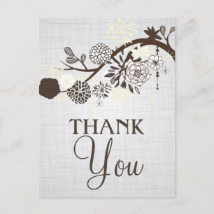 Postale Taupe et Fleurs de Crème RustiqueMerci Carte Posta