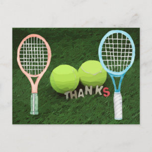 Postale Tennis Carte de remerciements deux boules et raque