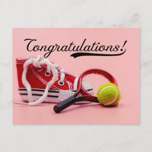 Postale Tennis Félicitations avec balle et raquettes Carte