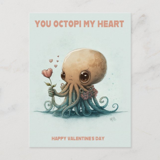 Postale Tu Octopi mon coeur, carte Valentine (Devant)