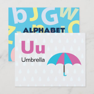 Postale U est pour Umbrella - Carte Flash Alphabet