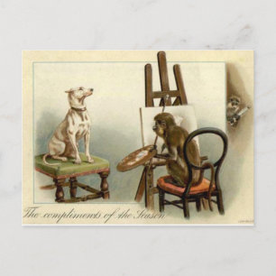 Postale Un singe peint une carte de Noël pour chien