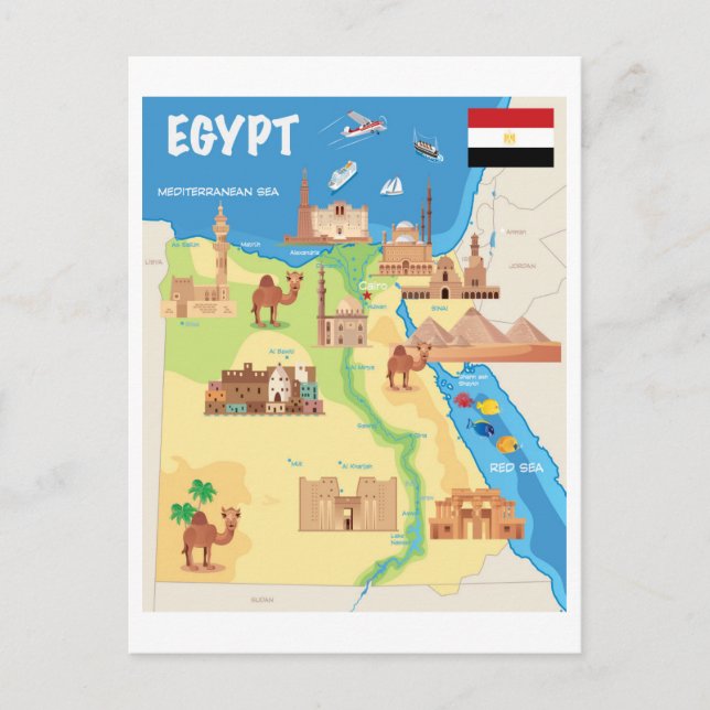 Postale Une carte dessin animé de l'Égypte (Devant)