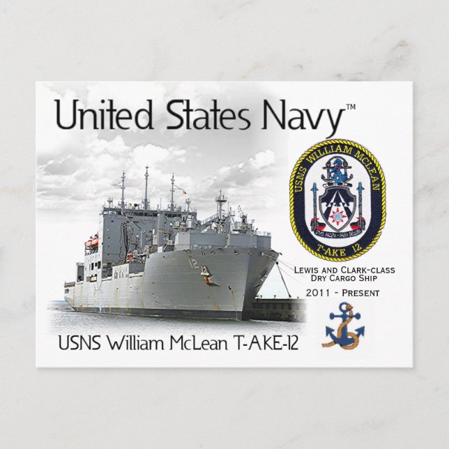 Postale USNS WILLIAM MCLEAN T-AKE-12 CARGO SHIP - Carte po (Devant)