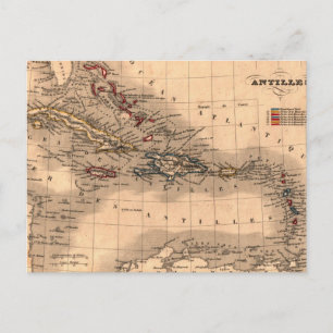 Postale Vieux T-Shirt de Plongée avec Carte des Caraïbes