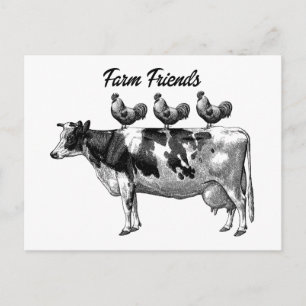 Postale Vintage Country Farm vaches coq animaux carte post