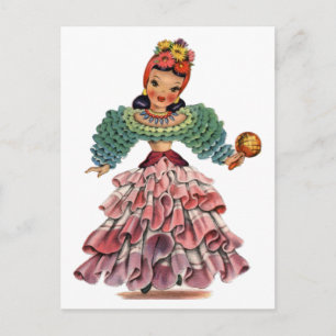 Postale Vintage danseuse latine robe traditionnelle Carte 