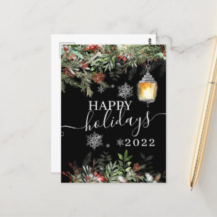 Postale Vintage Joyeuses Vacances Forêt d'hiver Carte noir