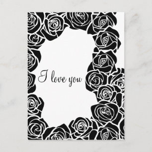 Postale Vintage rose noire et blanche 'I love you' Carte p