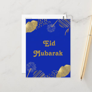 Postale Voeux d'or : Carte Eid Moubarak Bleu et Or 2024