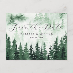 Postale Watercolor Green Forest Enregistrer la date Carte 