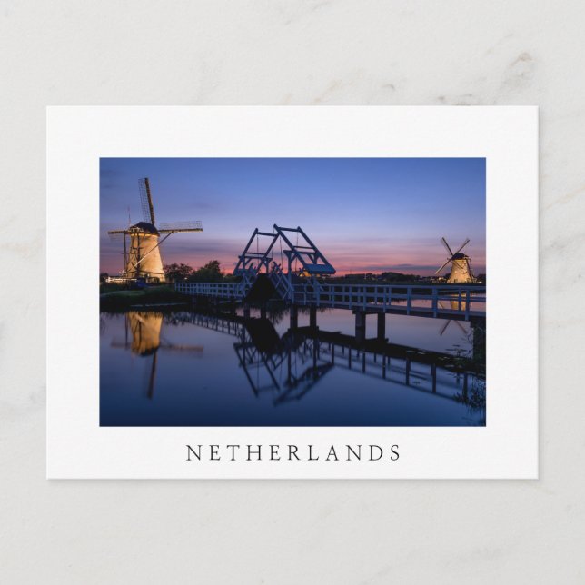Postale Windmills et pont-levis au coucher du soleil carte (Devant)